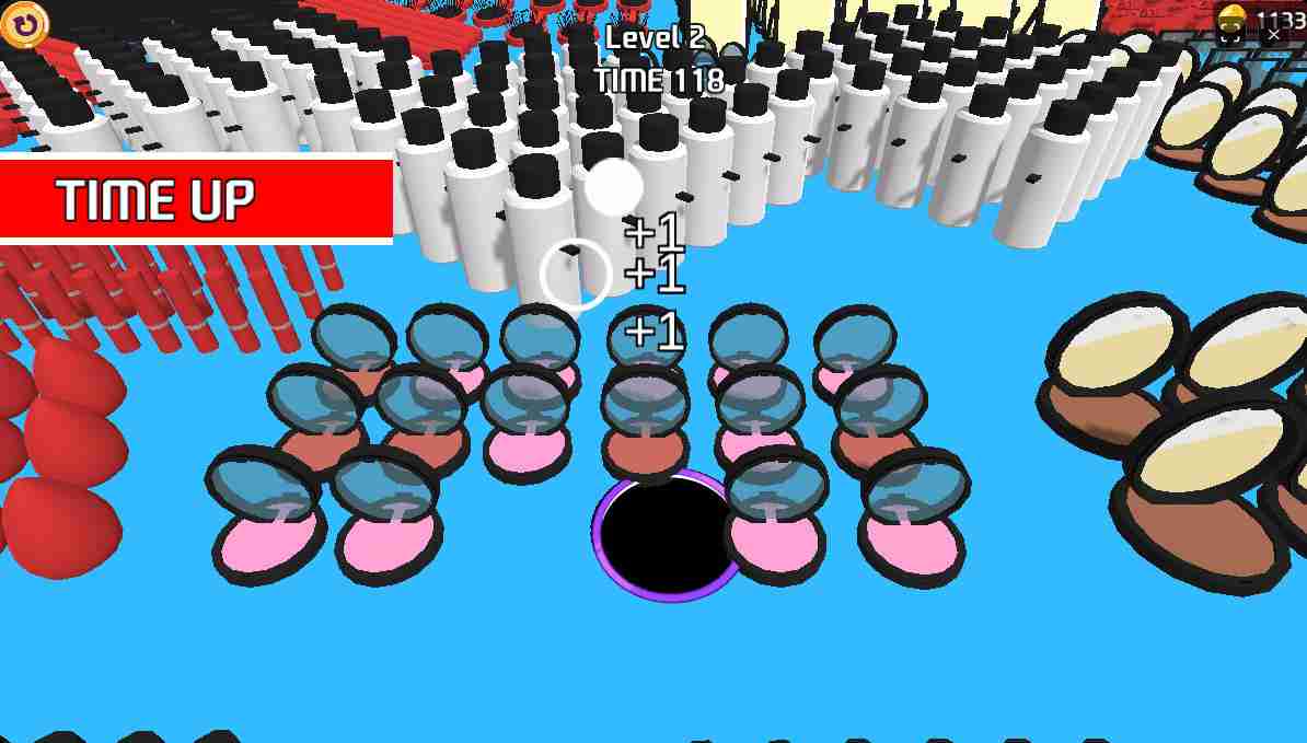 Advanced puzzle layout in Black Hole Fill 3D featuring complex narrow corridors and high-tier object arrangements