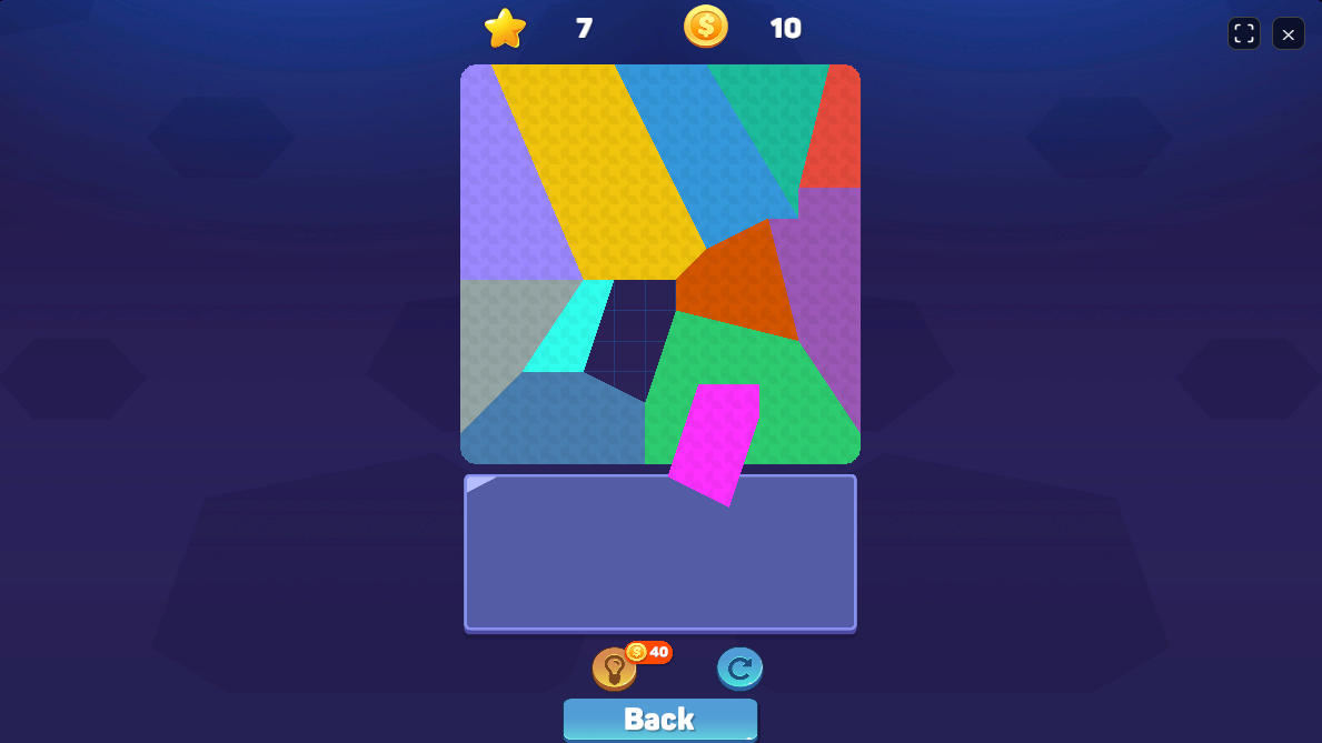A highly difficult level with 10 to 14 pieces requiring advanced spatial logic