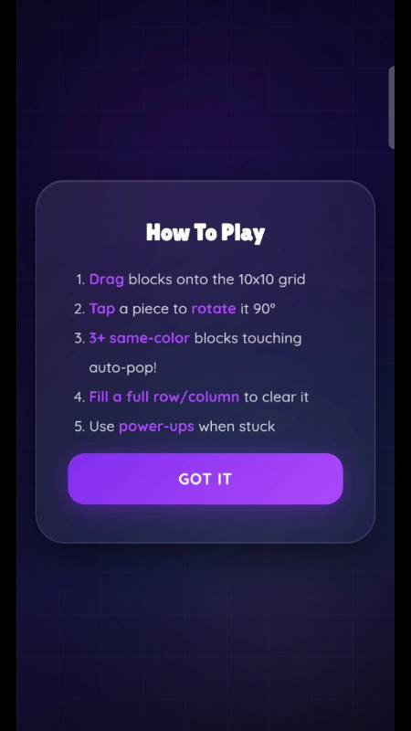 How to play Block Pop showing the block rotation and placement rules