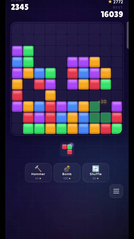 Core gameplay of Block Pop showing color clustering and line clearing