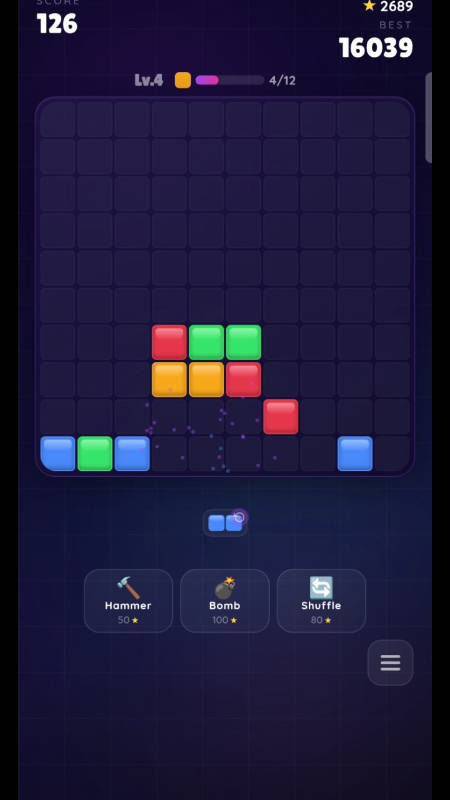 Detonating the Bomb power-up to clear a massive 3x3 area