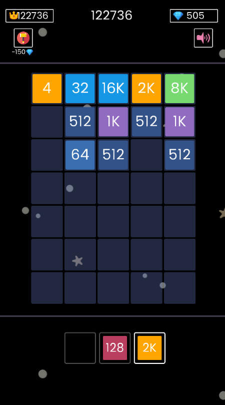 Block Puzzle 2048 Game basic gameplay showing stacking and merging numbers