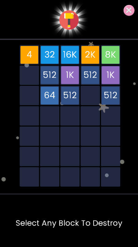 Using the Hammer tool to clear obstacles in Block Puzzle 2048