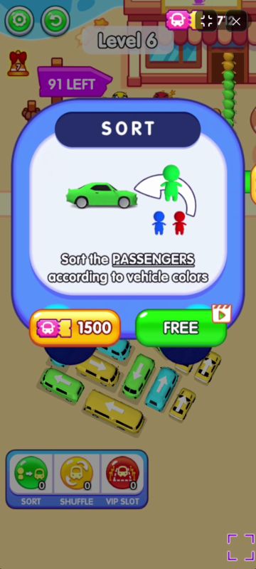 Using the Sort power-up to reorganize the passenger queue