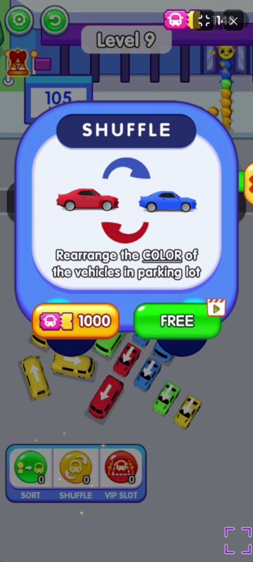 Activating the Shuffle power-up to rearrange buses in the parking lot