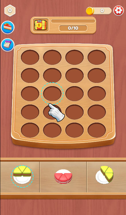 Cake Slice Match operation guide showing basic drag and drop mechanics onto the grid