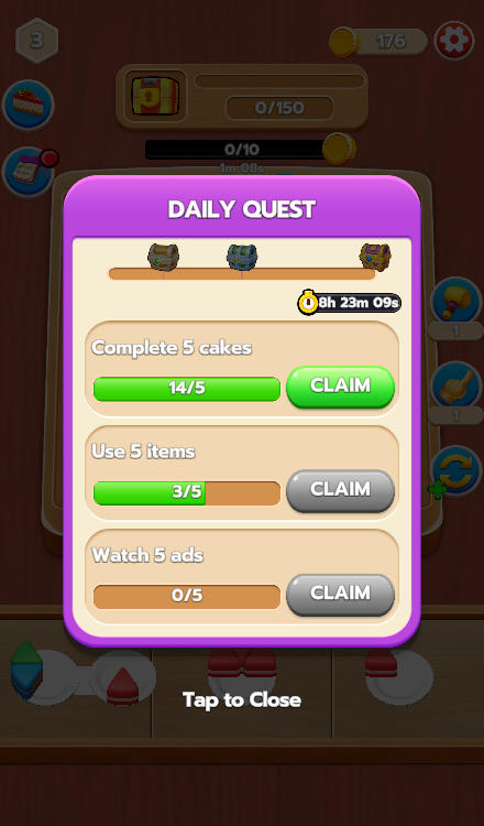 Completing Daily Quests for coin rewards