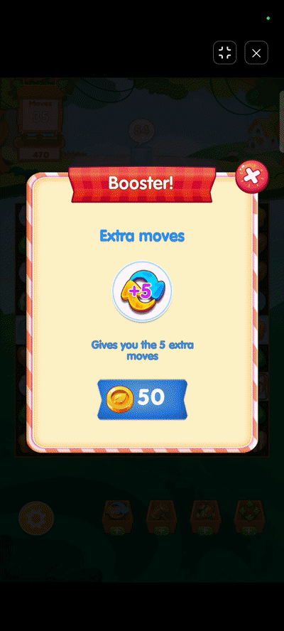 Using the +5 Moves booster to save a failing level in Candy Shuffle