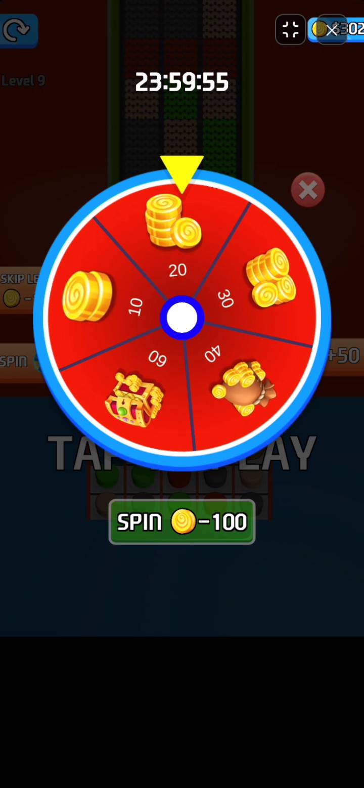 Color Loom Puzzle spinning wheel event screen showing gold coin rewards
