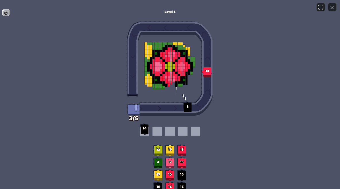 Targeting and shooting the outermost pixel blocks in Color Pixel Flow