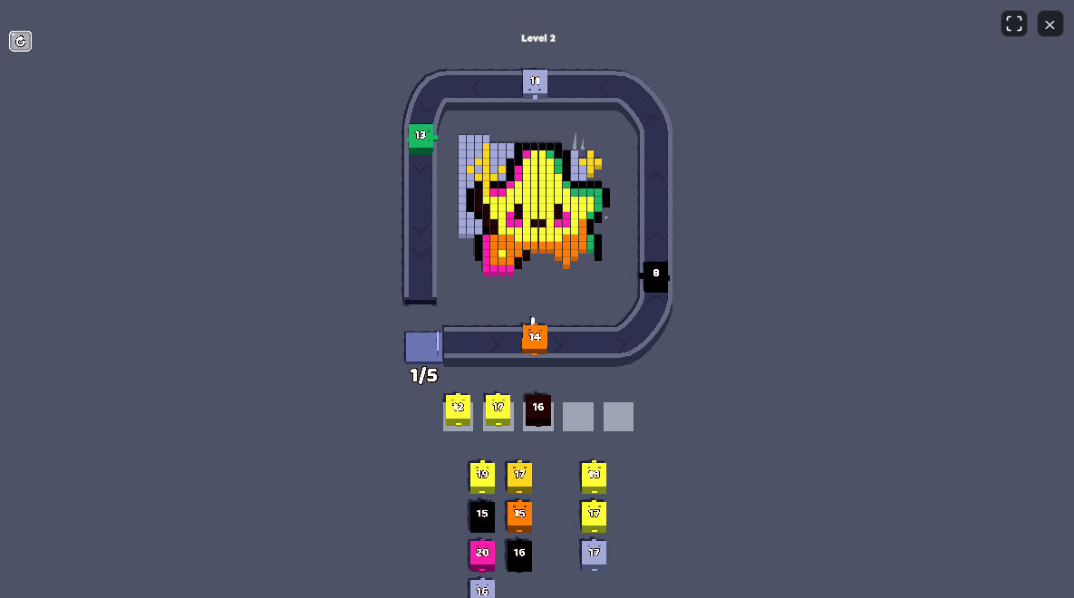 Strategic repetition and conveyor belt queue management in Color Pixel Flow