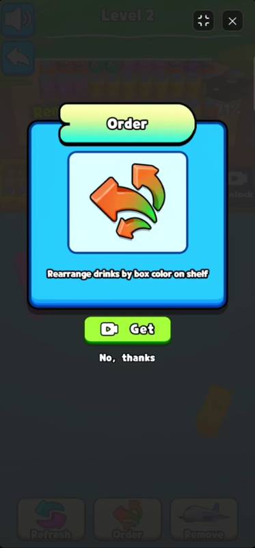 Activating the Order power-up to automatically pack beverage cans