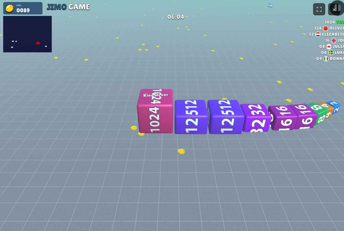 Cube Arena 2048 gameplay showing snake merging mechanics