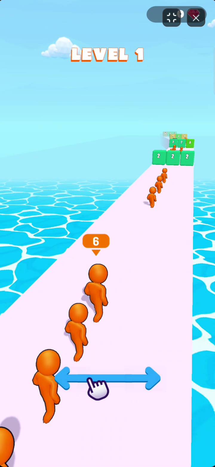 Basic gameplay of Cube Minion Rush showing the squad running down the track