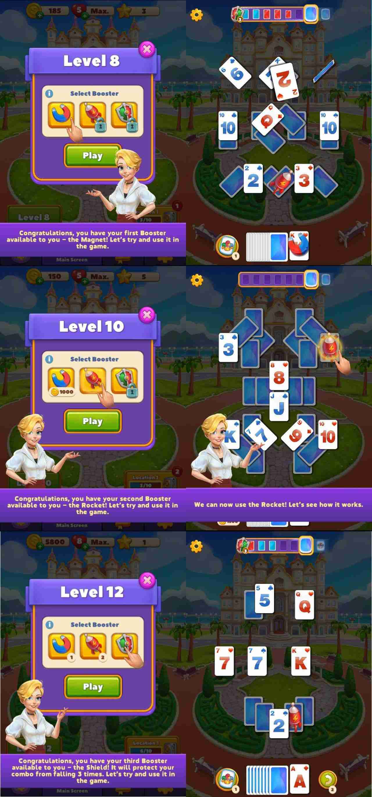 Unlockable pre-game boosters: Magnet, Rocket, and Shield