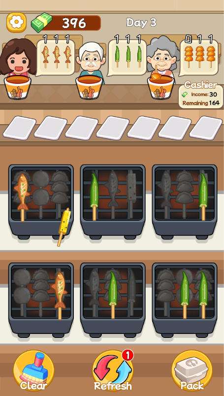 Managing the temporary holding tray in Food Game Grill Sort