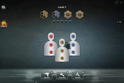 Animated GIF showing the basic gameplay of clicking colored bullets to load them into matching revolvers
