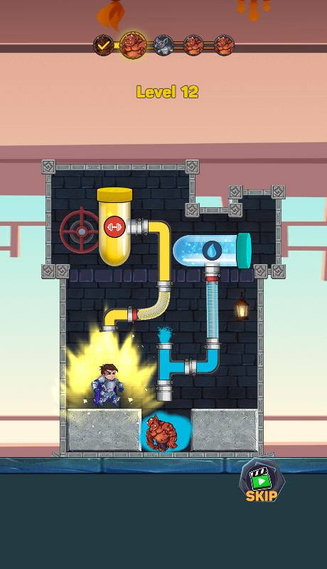 Routing the Yellow Strength Potion to the hero to break cages and defeat monsters