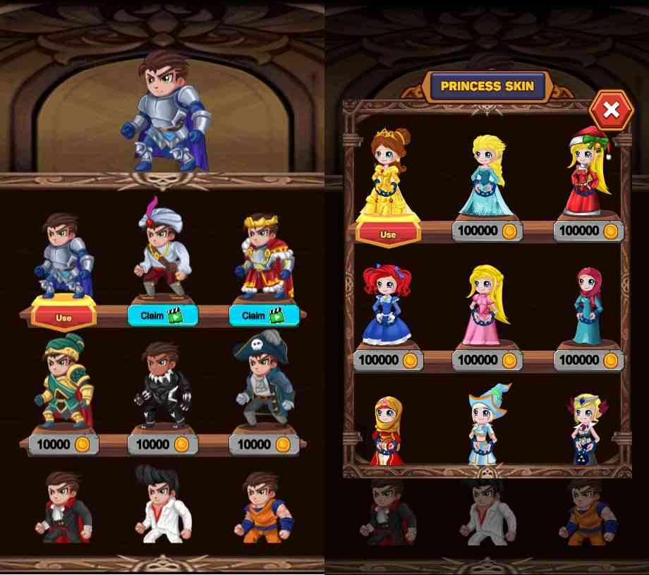 The in-game shop where players can buy new outfits for the hero and princess