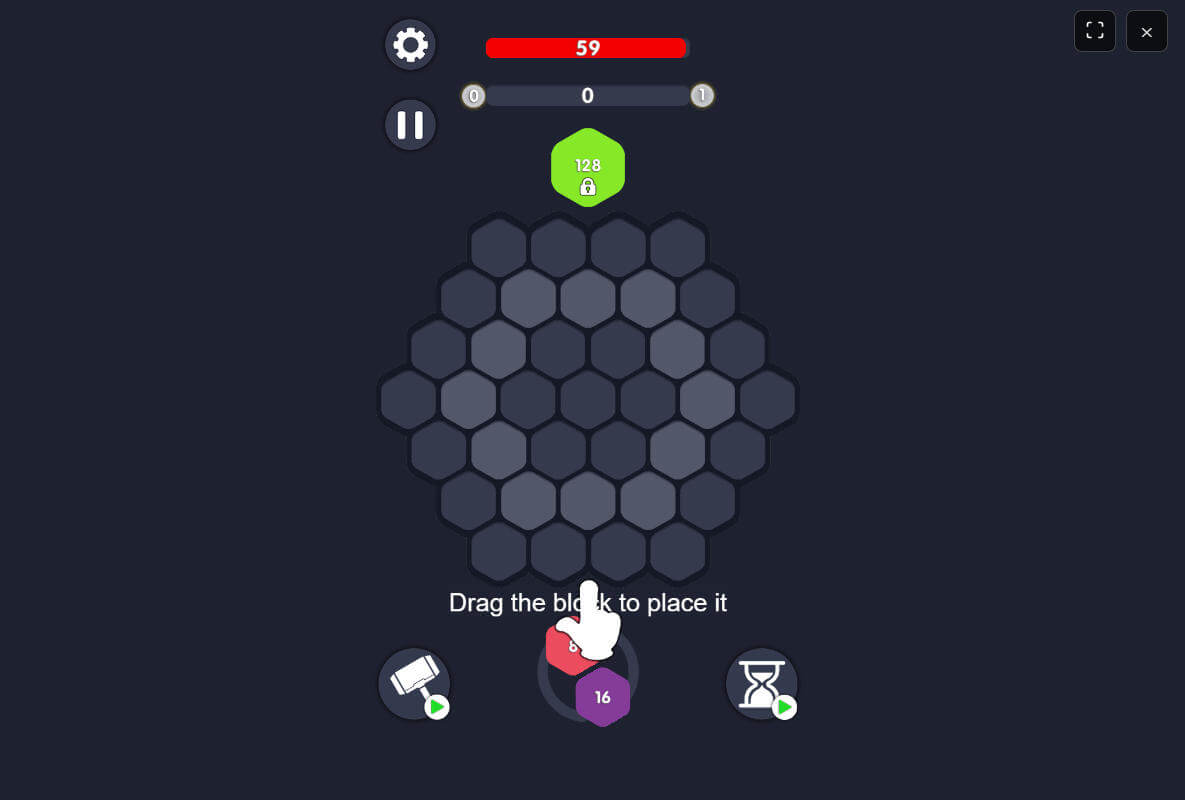 Hexa 2048 Puzzle Block Merge beginner guide showing rotation and drop mechanics