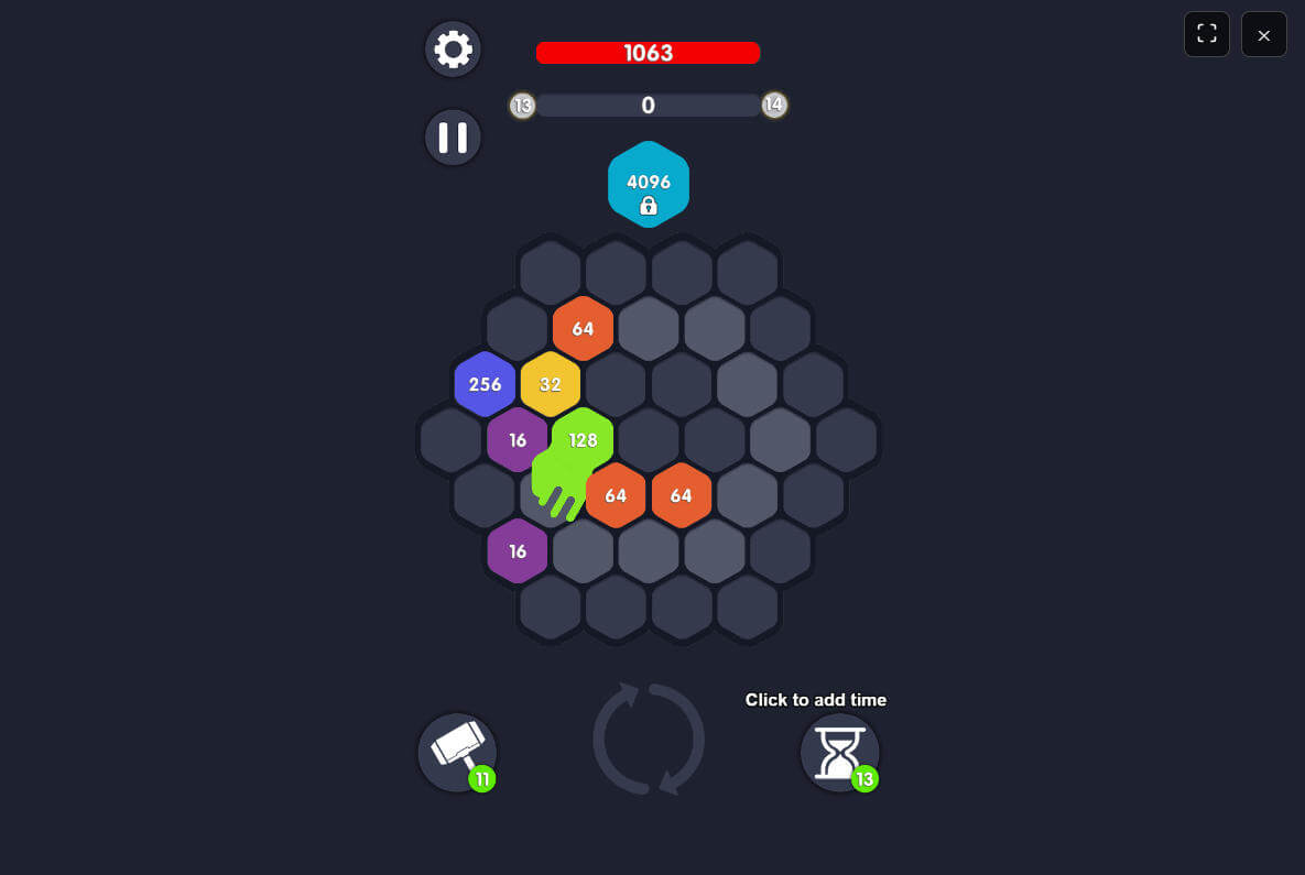 Advanced gameplay showing 2048 block and setup for 4096