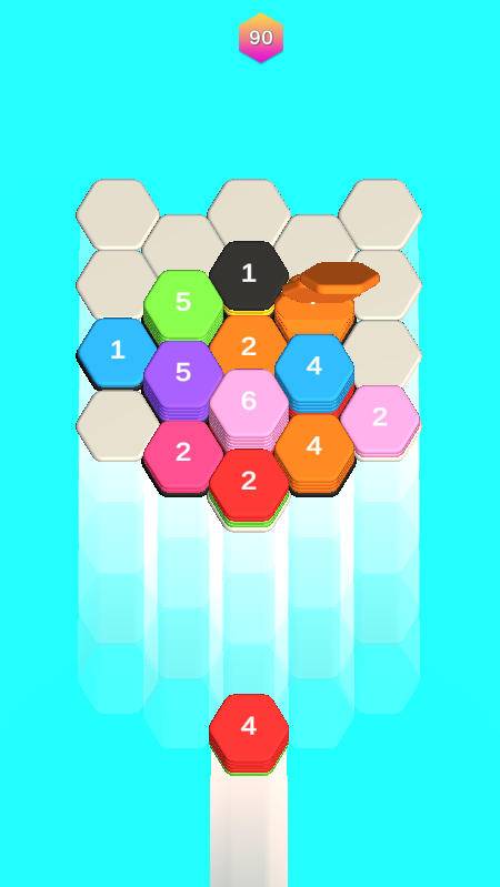 Stacks of identical colors consolidating to reach the threshold of 10 for elimination