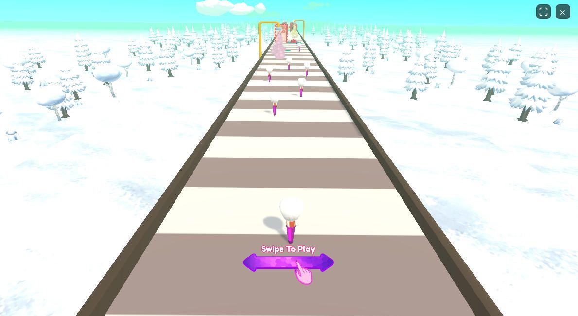Basic gameplay overview of Mackup Runner Game showing the colorful track and initial avatar
