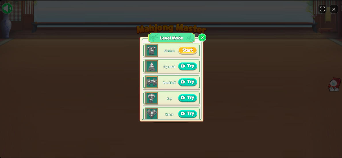 Mahjong Master Challenge Level Mode shape selection screen