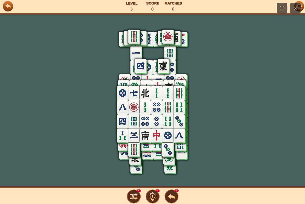 Challenging level in Mahjong Puzzle Game with complex tile structures