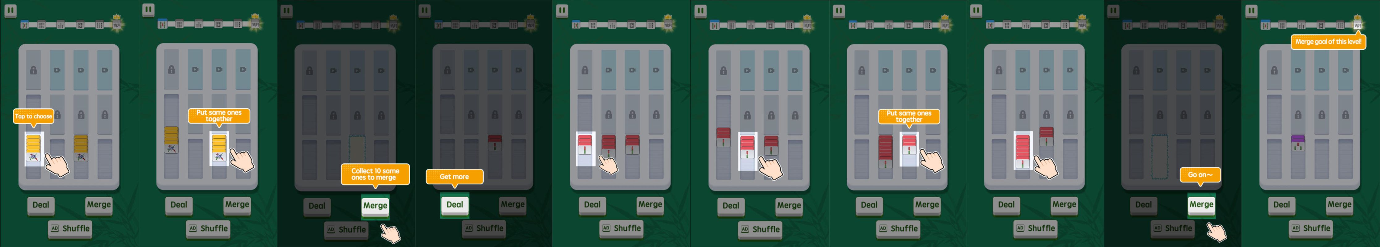 Mahjong Sort Puzzle basic gameplay showing tile dealing and merging