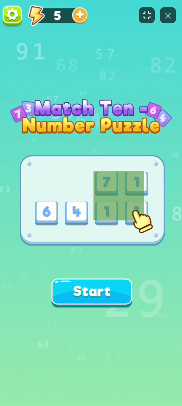 Match Ten Number Puzzle game board rules and operational drag selection interface
