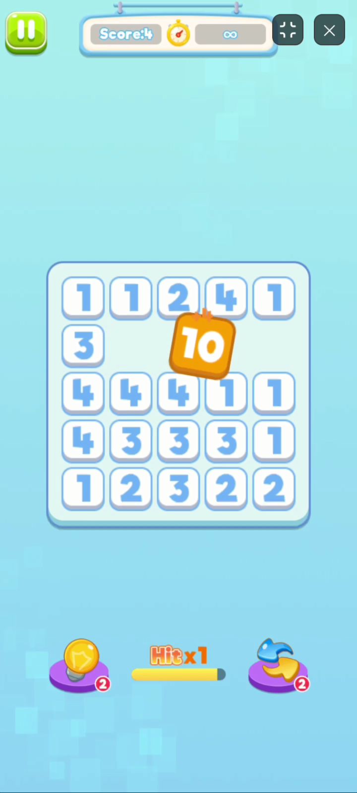 Match Ten Number Puzzle calculating and merging selected numbers equal to 10
