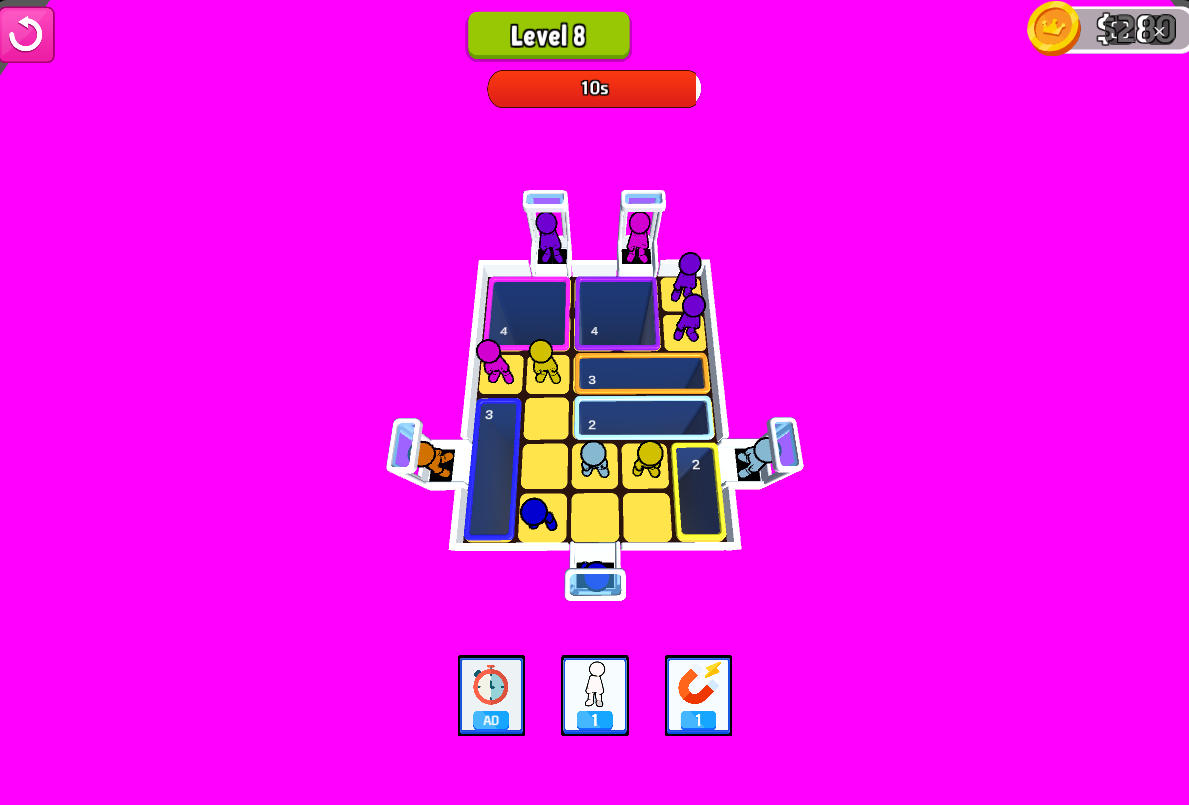 Using the Time Stop power-up to freeze the clock in People Drop Away Game