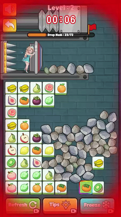 Successfully surviving the timer and clearing the level in Princess Rescue Fruit Connect
