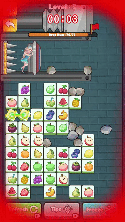 Deploying the Hint tool to quickly locate matching fruits during a difficult level