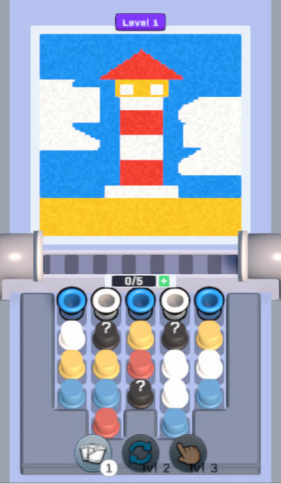 Sand Route Puzzle level interface showing layered colored sand and nested carts