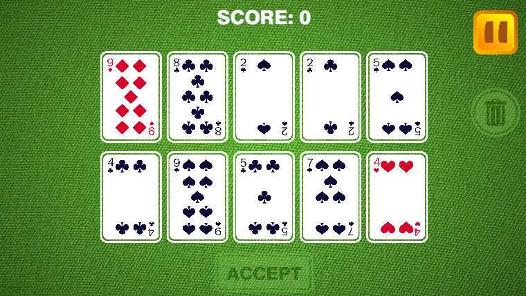 Super Poker starting game screen with a full grid of cards