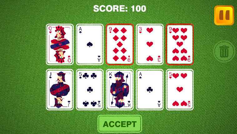 Selecting and eliminating a pair of 9s in Super Poker