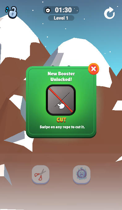 Demonstration of the Scissors tool in Tangled Climber Escape cutting through a high-tension central intersection line