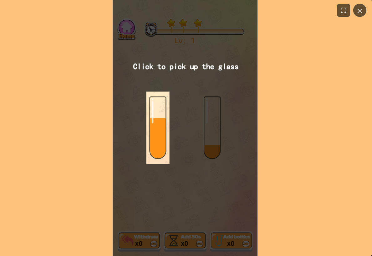 Water Color Sort initial gameplay guide showing basic sorting