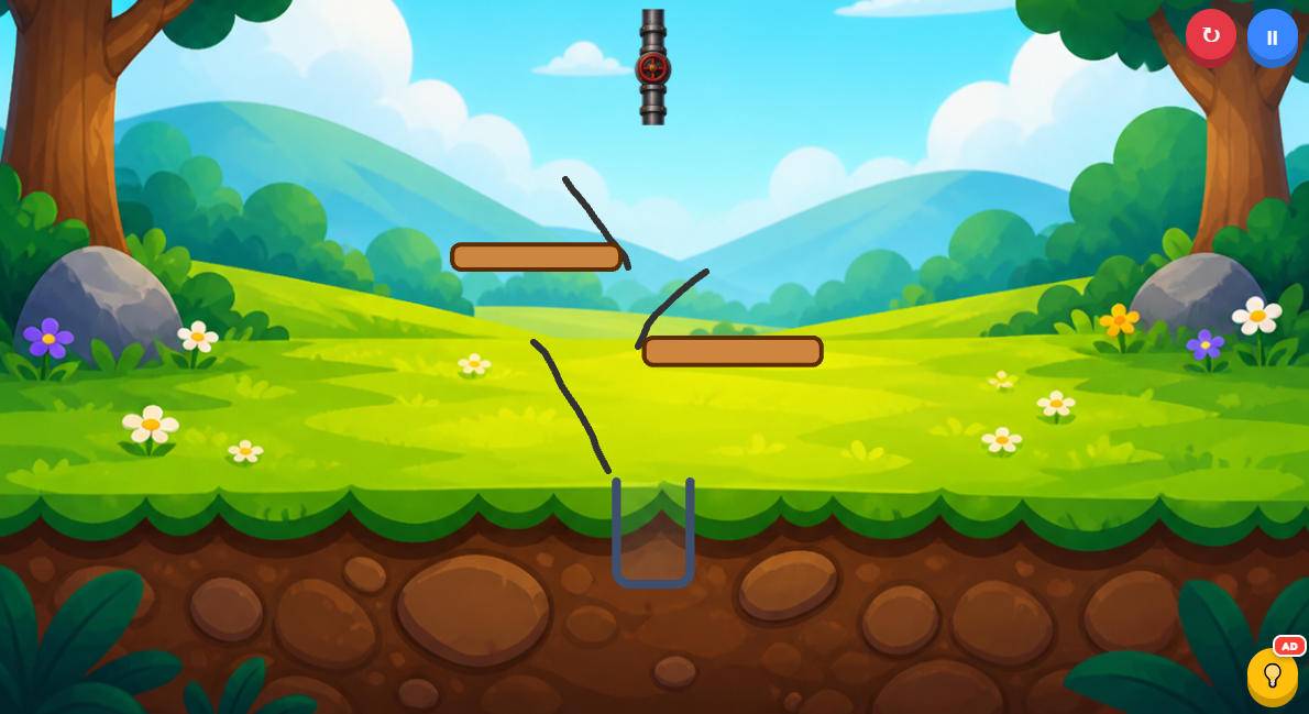 Player analyzing the gap and drawing precise lines at the start of the level