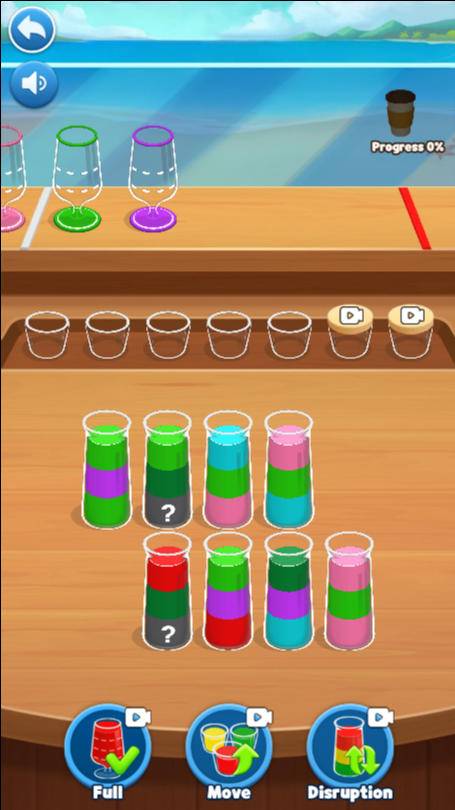 Challenging level in Water Pour Jam with full holding slots